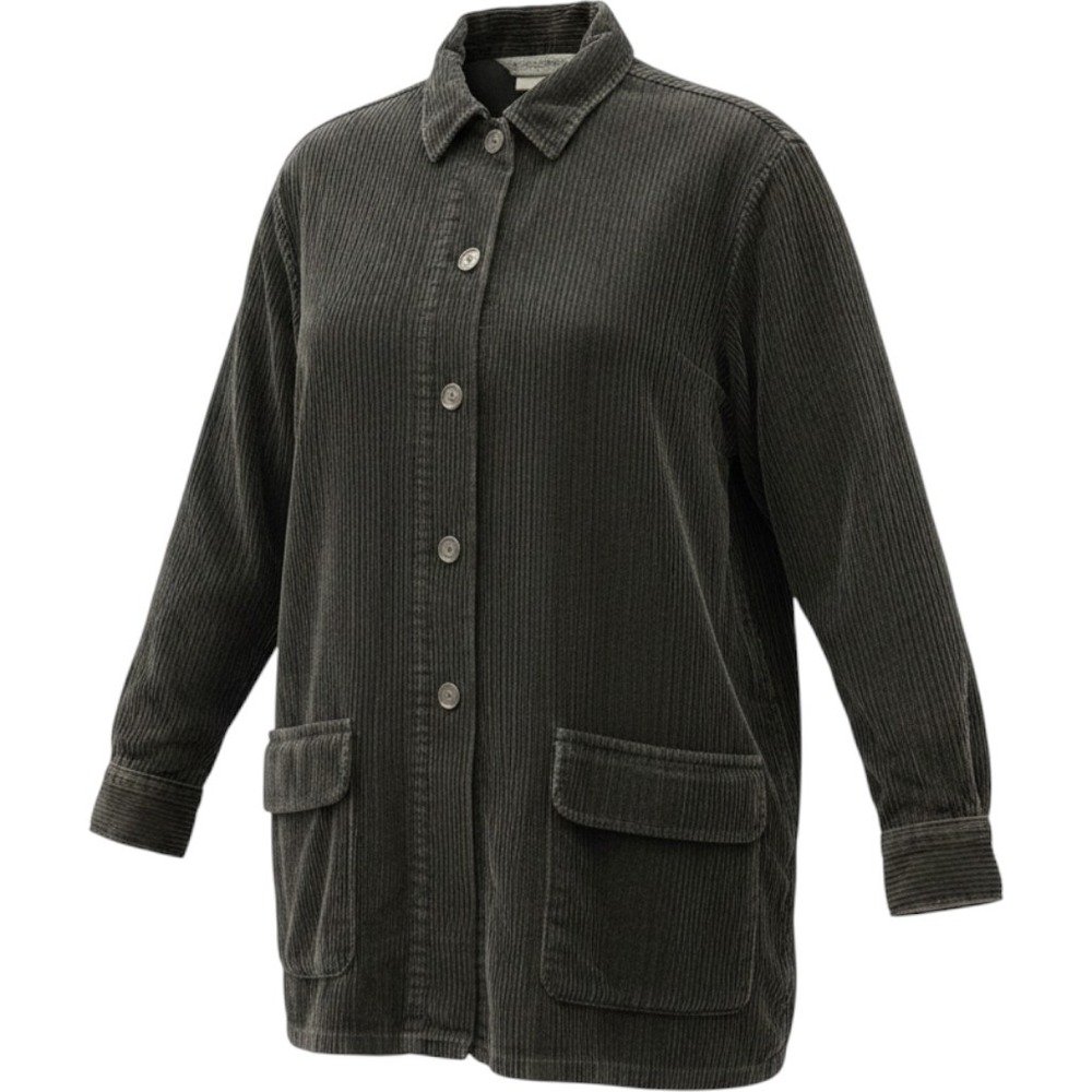 Lands End Direct Merchants Corduroy Shirt Jacket Green Black Cotton USA Womens M